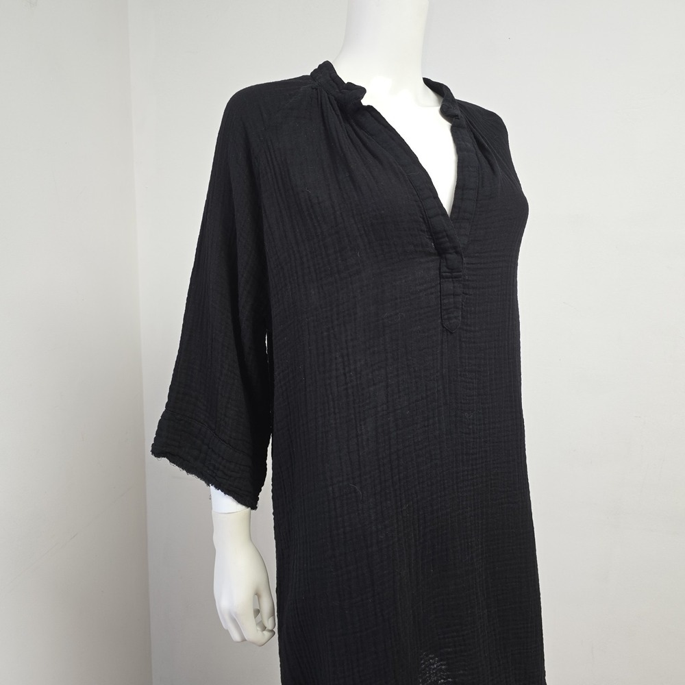 Cloth & Stone Gauze Dress Cover-Up 3/4 Sleeve Black V-Neck Size S Womens Relaxed - Picture 2 of 10